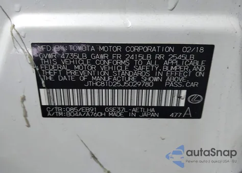 2018 Lexus Is 300 z USA, uszkodzony, nr VIN JTHC81D25J5029780